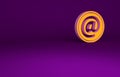 Orange Mail and e-mail icon isolated on purple background. Envelope symbol e-mail. Email message sign. Minimalism