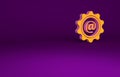 Orange Mail and e-mail icon isolated on purple background. Envelope symbol e-mail. Email message sign. Minimalism