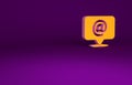 Orange Mail and e-mail icon isolated on purple background. Envelope symbol e-mail. Email message sign. Minimalism