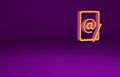 Orange Mail and e-mail icon isolated on purple background. Envelope symbol e-mail. Email message sign. Minimalism