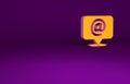 Orange Mail and e-mail on speech bubble icon isolated on purple background. Envelope symbol e-mail. Email message sign