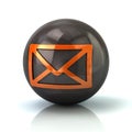 Orange mail icon on black glossy sphere