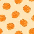 Orange mandarin peeled completely on pastel background. Seamless pattern. Hand drawing. Vector illustration