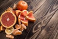 Orange mandarin red on wood Royalty Free Stock Photo