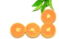 Orange mandarin or tangerine fruits, with green leaves, isolate on white background Royalty Free Stock Photo