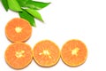 Orange mandarin or tangerine fruits, with green leaves, isolate on white background Royalty Free Stock Photo