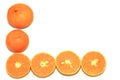 Orange mandarin or tangerine fruits, with green leaves on white background Royalty Free Stock Photo