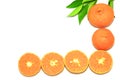 Orange mandarin or tangerine fruits, with green leaves on white background Royalty Free Stock Photo