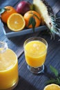 Orange mango pineapple juice Royalty Free Stock Photo