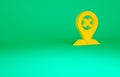 Orange Map pin icon isolated on green background. Navigation, pointer, location, map, gps, direction, place, compass Royalty Free Stock Photo