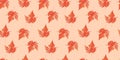 Orange maple leaf bright watercolor texture seamless pattern. Vector autumn fall background. Backdrop for Thanksgiving, Halloween