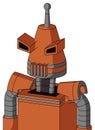 Orange Mech With Cone Head And Vent Mouth And Angry Eyes And Single Antenna