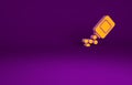 Orange Medicine bottle and pills icon isolated on purple background. Bottle pill sign. Pharmacy design. Minimalism Royalty Free Stock Photo