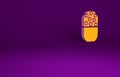 Orange Medicine pill or tablet icon isolated on purple background. Capsule pill and drug sign. Pharmacy design