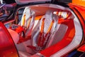 Orange Mercedes New Vision one - eleven model. Salon interior seats and steering wheel control panel Thailand, Bangkok