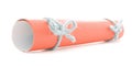 Orange message scroll tied with string, two natural knots isolated Royalty Free Stock Photo