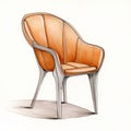 Luxurious Orange Metal Chair: Architectural Illustrator\'s Detailed Sketching
