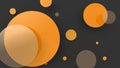 Orange metal and opaque circles and cylinders on colored background. Abstract background for graphic design with transparent glass