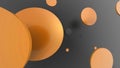 Orange metal and opaque circles and cylinders on colored background. Abstract background for graphic design with transparent glass