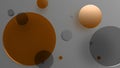 Orange metal and opaque circles and cylinders on colored background. Abstract background for graphic design with transparent glass