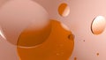 Orange metal and opaque circles and cylinders on colored background. Abstract background for graphic design with transparent glass