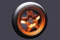 orange metal welded rims car wheels for a drift car custom tuning long exposure photo motion blur effect Royalty Free Stock Photo