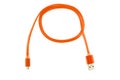 Orange micro-usb cable twisted into a ring, on a white isolated background. Horizontal frame Royalty Free Stock Photo