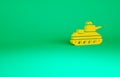 Orange Military tank icon isolated on green background. Minimalism concept. 3d illustration 3D render Royalty Free Stock Photo