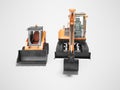 Orange mini crawler excavator and mini loader front view 3d render on gray background with shadow Royalty Free Stock Photo