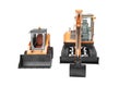 Orange mini crawler excavator and mini loader front view 3d render on white background no shadow Royalty Free Stock Photo