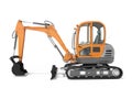 Orange mini tracked excavator left view 3d render on white background with shadow