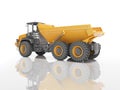 Orange mining dump truck isolated rear view 3D render on white background with shadow