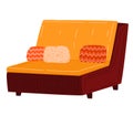 Orange modern sofa with decorative cushions. Furniture design for living room or lounge. Interior decor for home or