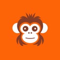 Whimsical Monkey Logo On Orange Background - Minimalist Cartoon Illustration