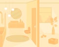 Orange monochrome bathroom flat color vector illustration