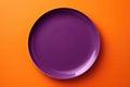 Orange Monochrome Plate On Purple Background, Top View. Generative AI