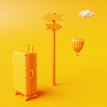 Orange monochrome travel with suitcase and hot air balloon