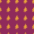 Orange monstera leaves on purple simple seamless pattern vector