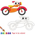 Orange motor bike cartoon. Page to be colored.