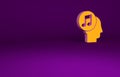 Orange Musical note in human head icon isolated on purple background. Minimalism concept. 3d illustration 3D render Royalty Free Stock Photo