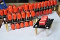 orange mylar capacitors connected in parallel Royalty Free Stock Photo