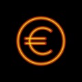 orange neon euro sign for currency exchange card design, banking business simple vector illustration, black background