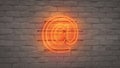 Orange neon light email sign on wall 3D rendering illustration