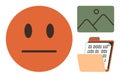 Neutral Face emotion with Folder, Binary Code Document, and Landscape Image Royalty Free Stock Photo