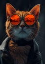 Orange Nostalgia: The Adorable Kitty Cat Kitten Rocking Sunglass Royalty Free Stock Photo