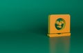 Orange Nuclear laptop icon isolated on green background. Minimalism concept. 3D render illustration