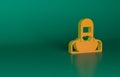 Orange Nuclear power plant worker wearing protective clothing icon isolated on green background. Nuclear reactor worker