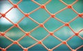 Orange nylon net on green background