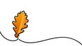 Orange oak leaf drawn by single line Royalty Free Stock Photo