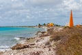 Orange obelisk on Bonaire used as a navigation shore marker